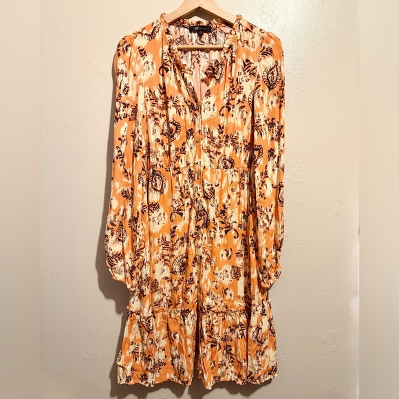 Frye Cadmium Orange Combo Tiered Front Button Dress Western Floral Cowgirl Small - Picture 5 of 16